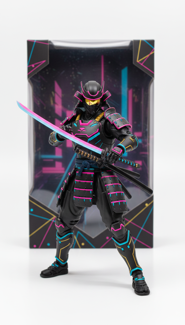 Synthwave Samurai figure with signature weapon